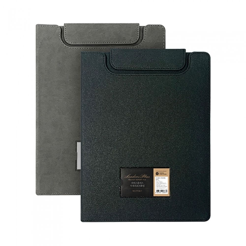 Munhwa File Leaders Plus Premium A4 Magnetic Report Folder with Business Card Slot and Index Pocket Black Grey